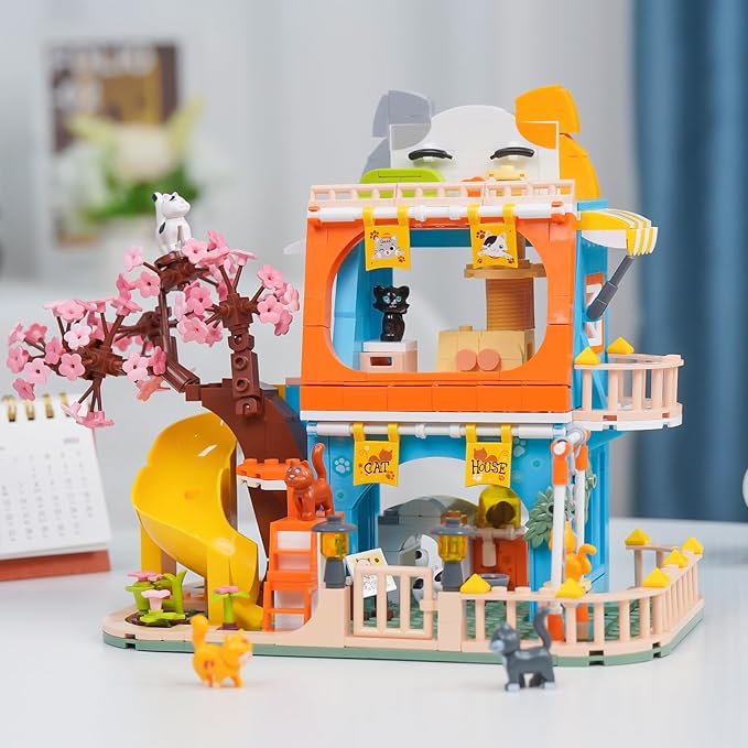 QLT QIAOLETONG Cute Cat House Toy Building Set for Girls 6-12, Compatible with Lego Friends, 521 PCS Friendship House Building Blocks Kit with Animals, Ideas Birthday Gift for Kids Boys 8-12