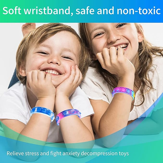100Pcs Pop Bracelet, Party Favors for Kid, Pop Wrist Strap Fidget Toys Pack ,Fidget Toys for Girils Boys, as Gifts for Easter Chrismas,Classroom Prizes for Students