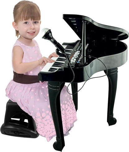 Winfun Symphonic Grand Piano Set for Kids 3+ Years 37 Keys 15 Demo Songs 8 Instruments & Rhythms Record & Playback Detachable Microphone Concert Stool Educational Music Toy