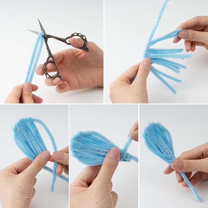Caydo 300 Pieces Blue Pipe Cleaners, Thick Fluffy Chenille Stems, Pipe Cleaner Crafts for Arts & Crafts, Perfect for Making Animals, Flowers, and Mother's Day Decorations