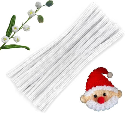 Swpohrat 100 Pieces White Pipe Cleaner Craft Set,Thick Fuzzy Chenille Stem Pipe Cleaners for DIY Craft Projects and Decorations