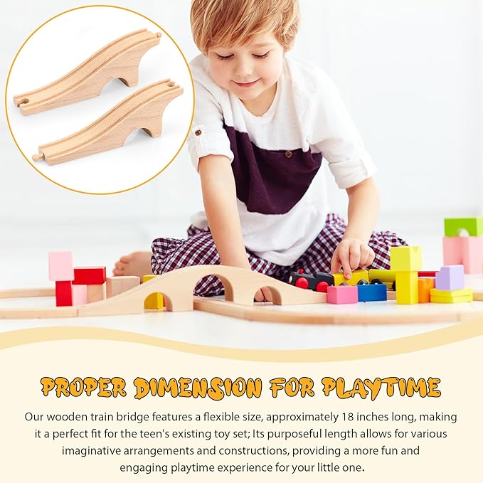 Liliful Wooden Train Track Bridges and Tunnels Expansion Wood Train Track Pieces Accessories for Most Major Toy Trains Railway
