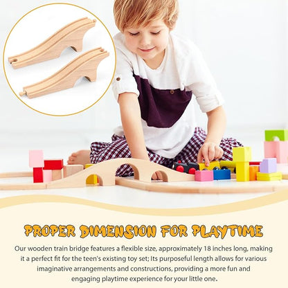 Liliful Wooden Train Track Bridges and Tunnels Expansion Wood Train Track Pieces Accessories for Most Major Toy Trains Railway