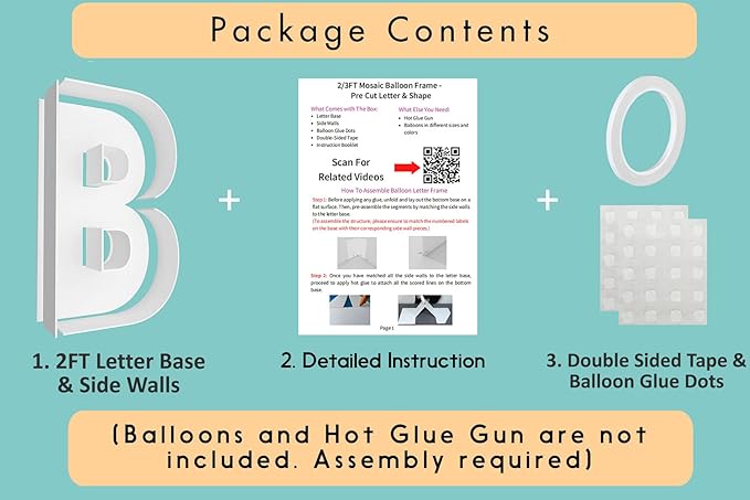 2FT Letter B Mosaic Balloon Frame Letter DIY Fillable Letters Kit for Birthday Party Wedding Backdrop Decor