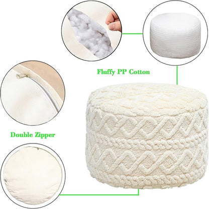 Pouf Ottoman Stuffed 20x20x12 Inches Floor Pouf Plush Fiber Ottoman Foot Rest Under Desk Foot Stool for Living Room Bedroom (Cream)