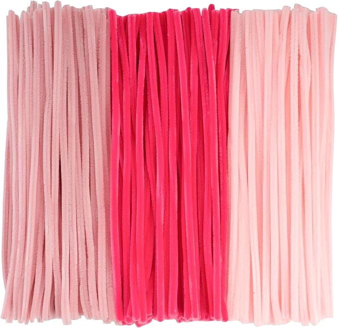 Caydo 300 Pieces Pink Pipe Cleaners, Thick Fluffy Chenille Stems, Pipe Cleaner Crafts for Arts & Crafts, Perfect for Making Animals, Flowers, and Easter Decorations