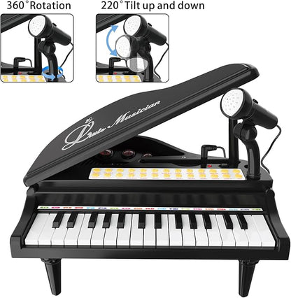 Losbenco Kids Piano Keyboard Toy, Toddler Electronic Musical Instrument Educational Toy with Microphone, Multiple Sounds, Record Playback, Lights & Stool, Birthday Gift for 3 4 5 6 7 Years Old Girls