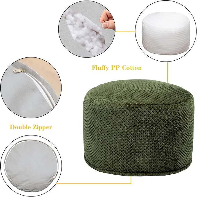 Asuprui Pouf Ottoman Stuffed Stuffed Ottoman Foot Rest Soft Plush Fiber Foot Stool 20x20x12 Inches Fuzzy Chair Floor Pouf Chair Foot Rest with Storage for Living Room Bedroom Green Pouf with Filler