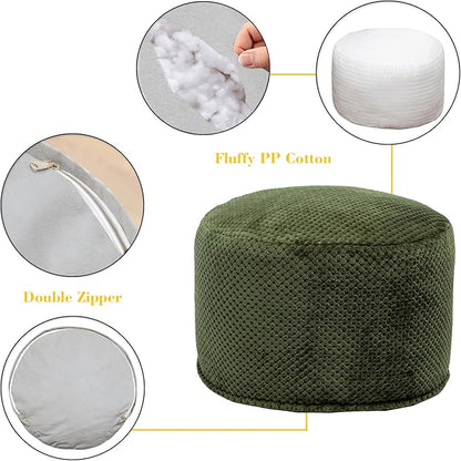 Asuprui Pouf Ottoman Stuffed Stuffed Ottoman Foot Rest Soft Plush Fiber Foot Stool 20x20x12 Inches Fuzzy Chair Floor Pouf Chair Foot Rest with Storage for Living Room Bedroom Green Pouf with Filler