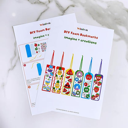 Winlyn 36 Sets Fruit Craft Kits Summer Crafts DIY Fruit Dessert Bookmarks Art Sets Apple Pineapple Watermelon Foam Stickers for Kids Teachers Back to School Classroom Activities Rewards Party Favors