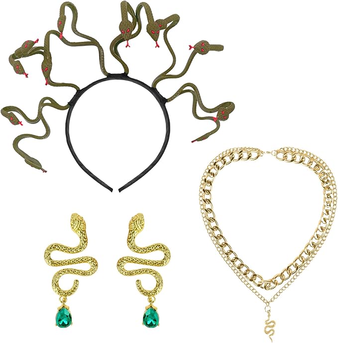 3 Pcs Halloween Snake Headband Medusa Headband Snake Bracelets Funny Gift for Mardi Gras Masquerade Halloween Cosplay Costume Party Supplies