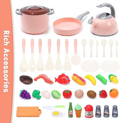 CUTE STONE Toy Kitchen Accessories Set, Play Food Sets for Kids Kitchen, Kids Cooking Sets with Play Pots and Pans, Utensils Cookware Toys, Toddler Kitchen Playset, Play Kitchen Toy for Girls Boys