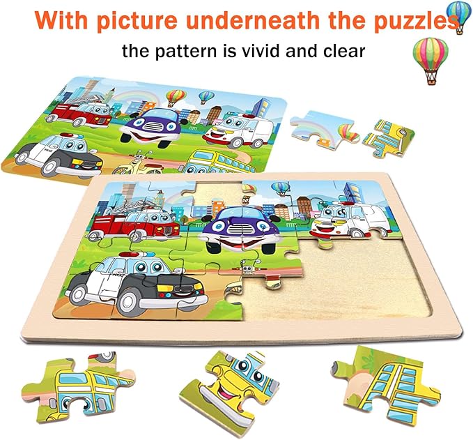 Puzzles for Kids Ages 4-6,24 Pieces Wooden Puzzles for Toddlers Ages 3-5 4-8 3 4 5 6 3-4 Year Olds.4 Pack Car Puzzle Set Children Jigsaw Puzzles for Boys and Girls Educational Learning Toys