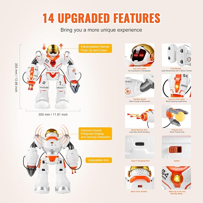 VEVOR RC Robot Toys for Kids, Battle Mode Programmable Remote Control Smart Robot with Bullets, Interactive Walking Dancing Robot for Age 3+ Year Old Boys Girls Birthday Gift Present