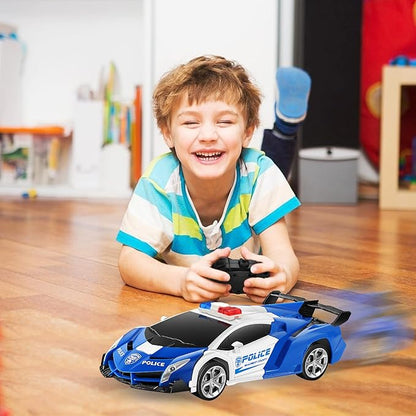 FIGROL Remote Control Car｜Transformable Robot RC Car｜2.4Ghz 1:18 Scale Model Police Car with One Button Deformation｜360 Degree Rotation Drifting for Children