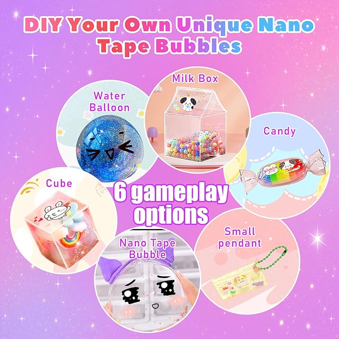 Nano Tape Bubble Kit for Kids with Box, 19.7Ft Nano Tape Squishy Maker with Glitter, Clay, Beads, Stickers and Tutorials, Gifts for Boys Girls Aged 4, 5, 6, 7, 8, 9 Years Old