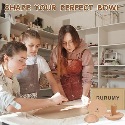 Pottery Molds Solid Wood - 4.5", 5.5", 6.5" Ceramic Clay Mold Set with Interchangeable Handle for Creating Plates, Bowls, DIY Gifts