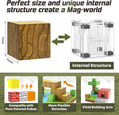 100PCS Magnetic Blocks-Build Mine Magnet World Set for Boys & Girls Age 3-5 6-8, STEM Sensory Toys for Toddlers Gifts for 3+ Years Old Girls Boys,1" Magnet Cubes Classroom Must Haves Construction Toys