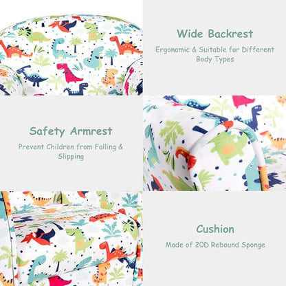 Costzon Kids Couch, Children's Sofa Armrest Chair with Pattern, Toddler Furniture w/Sturdy Wood Construction, Preschool, Lightweight Children Couch Sofa Chair for Aged 1-5 Boys & Girls Gifts, Dinosaur