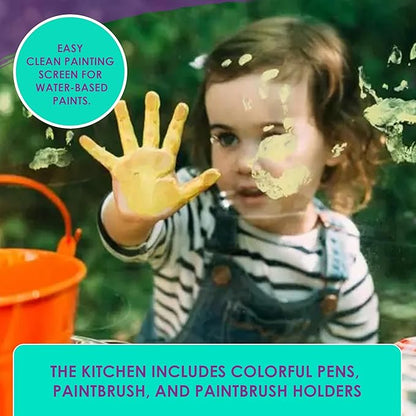 Plum Discovery Mud Pie Kitchen for Kids Outdoor Toys - Play Toy Kitchen with Accessories, Wooden Kids Kitchen Playset, with Built-in Gardening Planter and Painting Easel for Kids Age 3+