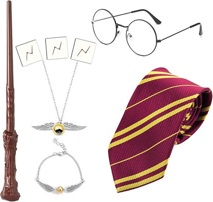 7 Pcs Wizard Glasses Tie and Necklace Set for Halloween Cosplay
