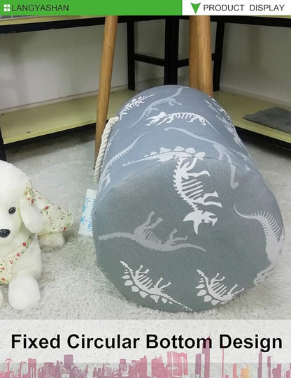 LANGYASHAN Laundry Basket Canvas Collapsible Organizer Storage Basket for Boys Girls Laundry Hamper Toy Bins Gift Baskets Bedroom Clothes Children Nursery (Gray Dinosaur skeleton)