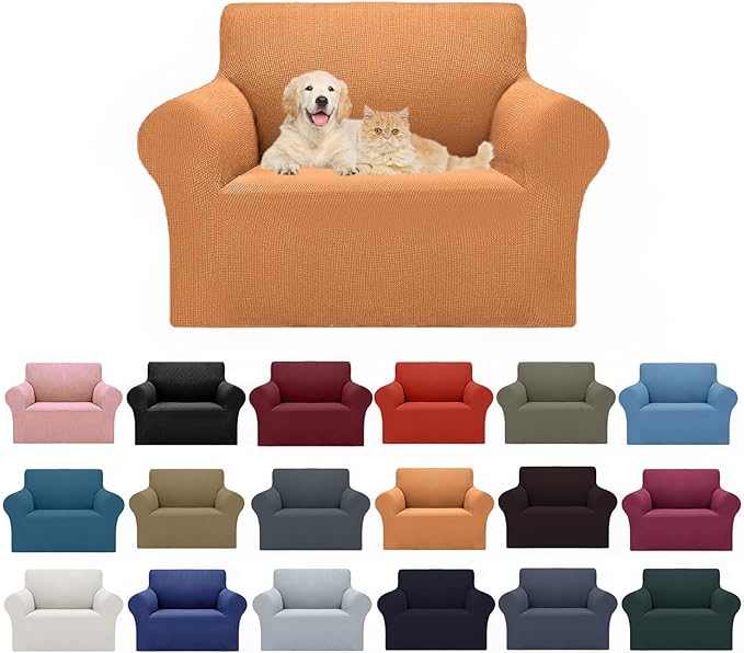 2025 New Stretch Chair Sofa Slipcovers Couch Cover for 1 Seater Furniture Protector Sofa Covers with Elastic Bottom Jacquard Fabric Small Checks for Pets, Kids - Golden
