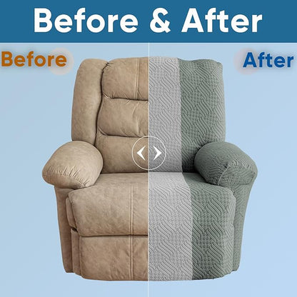 Lavish Cover Jacquard Recliner Chair Cover, Stretch Recliner Slipcover, Lazy Boy Recliner Sofa Protector, Furniture Cover for Pets and Scratches(Recliner,Green+LightGrey)