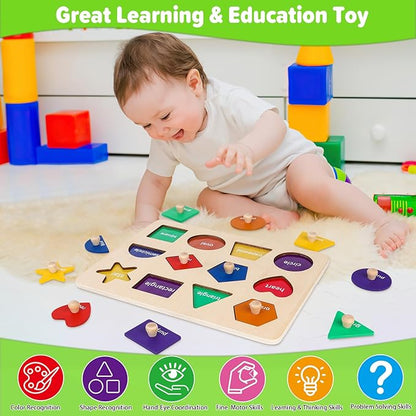 Jumlys Montessori Toys for Toddlers 1, 2, 3 Year Old, Wooden Shape Learning Puzzles for Baby 12-18-24 Months, Early Educational Toys, Perfect Christmas Birthday Gifts for Boys & Girls Age 1-3