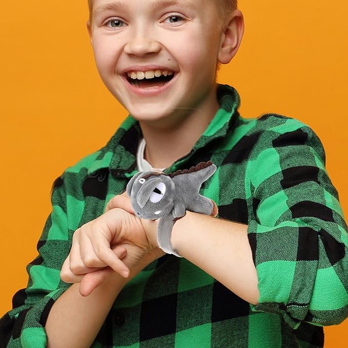 Abaodam 2pcs Animal Slap Bracelet Dinosaur Slap Bracelet Plush Stuffed Animal Hugger Snap Wrist Band for Kids Birthday Party