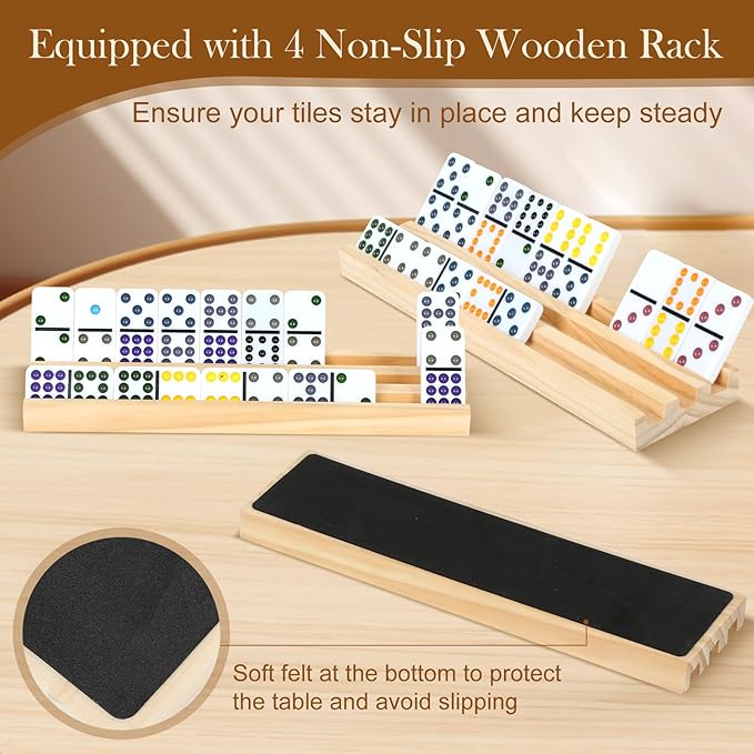4 Players Games, Mexican Train Dominoes Set with 4 Wooden Racks, 91 Tiles, Portable Case, Double 12 Dominos Set for Adults, Board Game for Adults, Easter Basket Stuffers, Easter Gifts for Men Women
