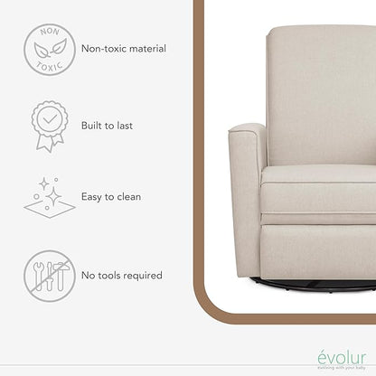 Evolur Raleigh Glider in Light Sand, Upholstered Plush Seating 360° Swivel Glider Rocking Chair, FSC Certified, Greenguard Gold & JPMA Certified Nursery Glider Recliner