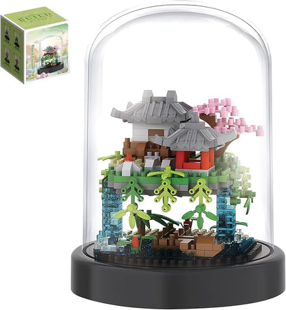 CAXIMSY Cherry Blossom Tree House Building Block Sets with Acrylic Display Box Chinese Architecture of Peach Blossom Bonsai Treehouse Micro Mini Building Set Toy Gift for Kids Adults（321 Pieces）