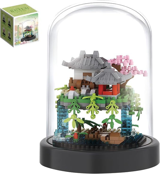 CAXIMSY Cherry Blossom Tree House Building Block Sets with Acrylic Display Box Chinese Architecture of Peach Blossom Bonsai Treehouse Micro Mini Building Set Toy Gift for Kids Adults（321 Pieces）
