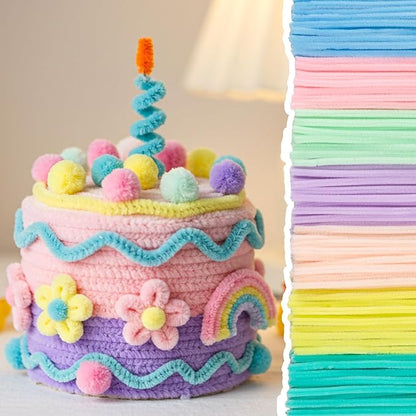 Caydo 300 Pieces Macaroon Pipe Cleaners for Flowers, Thick Fluffy Chenille Stems for Creative Art & Craft Making and Easter Decorations
