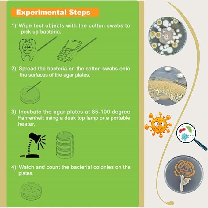 Bacteria Science Kit (IV) (Gift Pack): Prepoured LB-Agar Plates and Cotton Swabs. Exclusive Free Science Fair Project E-Book Packed with Award Winning Experiments. (IV Gift Pack)