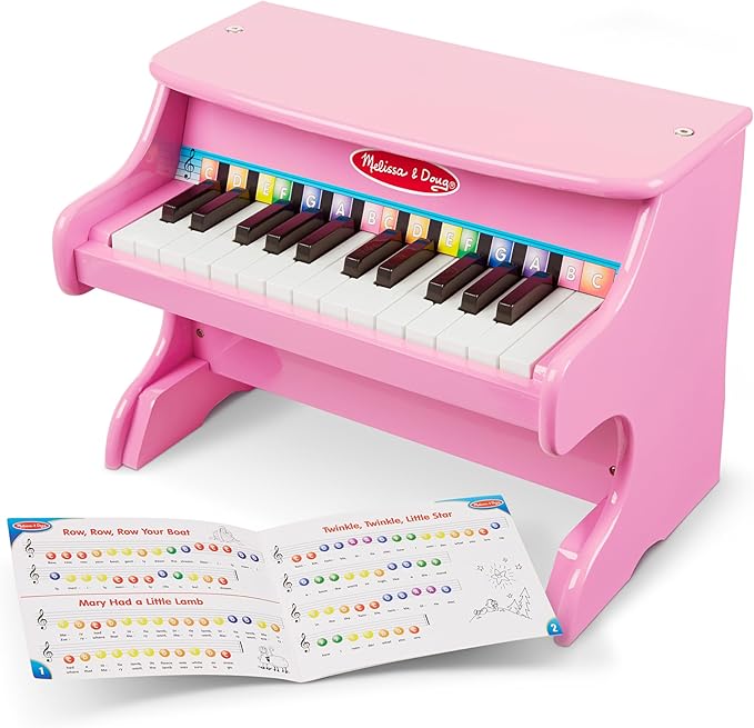 Melissa & Doug Learn-to-Play Pink Piano With 25 Keys and Color-Coded Songbook
