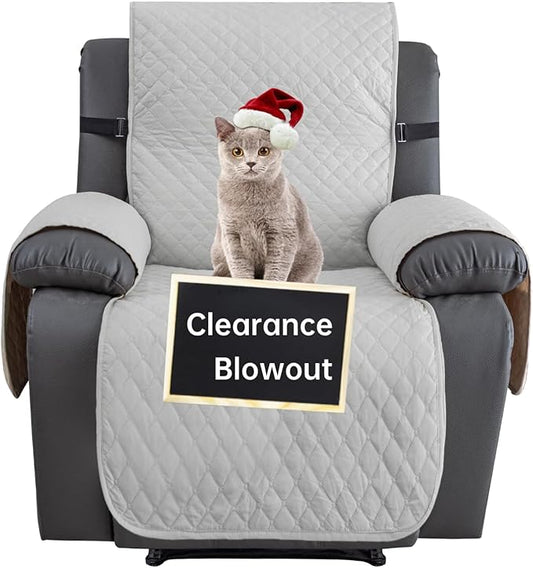 XINEAGE Water Resistant Recliner Cover, Nonslip Recliner Chair Covers for Reclining Chair with Pockets, Quilted Thick Recliner Slipcovers for Pets and Kids (Recliner Chair, Light Gray)