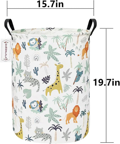 QUEENLALA Large Storage Basket,Laundry Hamper/Bathroom/Home Decor/Collapsible Round Storage Bin,Boys and Girls Hamper/Boxes/Clothing(Round-Animal)