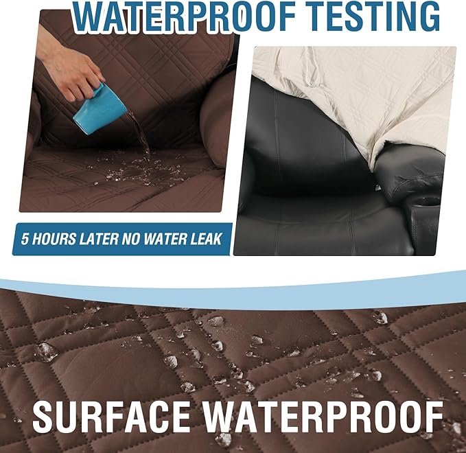 H.VERSAILTEX 100% Waterproof Recliner Chair Cover Non-Slip Reclining Cover for Electric Power Lift Recliner Chair Washable Reclining Chair/Furniture Protector for Kids, Pets,Brown/Beige