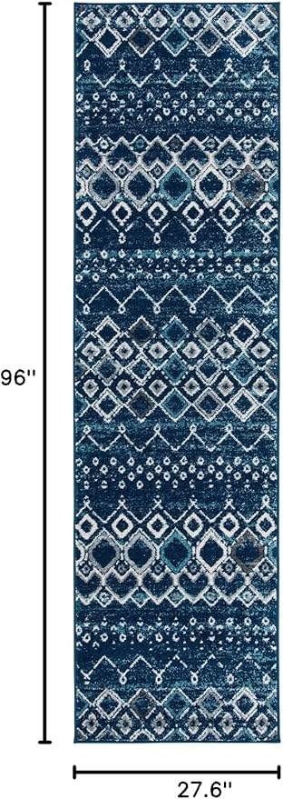 SAFAVIEH Amsterdam Collection Runner Rug - 2'3" x 8', Navy & Beige, Moroccan Boho Design, Non-Shedding & Easy Care, Ideal for High Traffic Areas in Living Room, Bedroom (AMS108N)