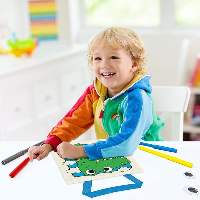 8 Pieces Kids Coloring Goodie Bags, Reusable Canvas Bag, Cute Art Party Favors, Color Your Own Bags for DIY Painting Birthday Carnival Celebration, Party Supplies Gift, Girls and Boys