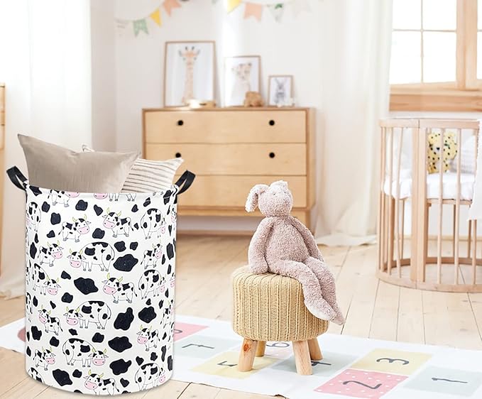Cow print Laundry Basket Baby Laundry Basket Nursery Hamper Kids Baby Laundry hamper for Boys and Girls Cute Toy Storage Bin Cow Room Decor(Cow)