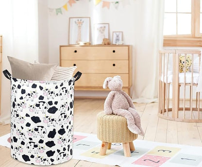 Cow print Laundry Basket Baby Laundry Basket Nursery Hamper Kids Baby Laundry hamper for Boys and Girls Cute Toy Storage Bin Cow Room Decor(Cow)