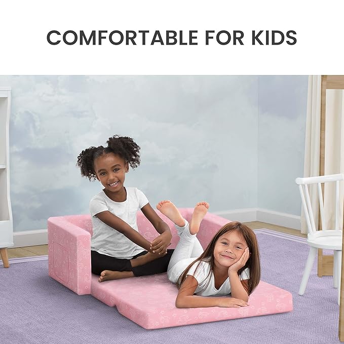 Delta Children Serta Perfect Sleeper Personalized Extra Wide Convertible Sofa to Lounger, Comfy 2-in-1 Flip Open Couch/Sleeper for Kids, Pink