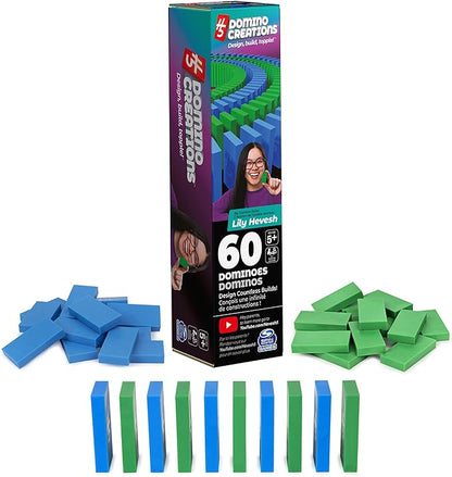 Spin Master Games H5 Domino Creations, 60-Piece Neon Blue/Green Set by Domino Artist Youtuber Lily Hevesh Classic Family Game, for Adults and Kids Ages 5 and up