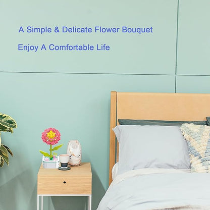 Flower Bouquet Building Set with Base, Flower Building Set Artificial Plant Flowers Building Blocks for Home Office Decor, Birthday Gifts, Desktop Trinkets Age 6+
