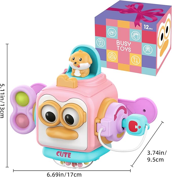 SOONYANG Montessori Toys for 1 Year Old Girl, Toddler Toys Travel Activities Busy Board Cube for 1 Year Old Girl Gifts, Sensory Toys for Baby Gifts, Learning Fine Motor Skills Toddler Girl Toys