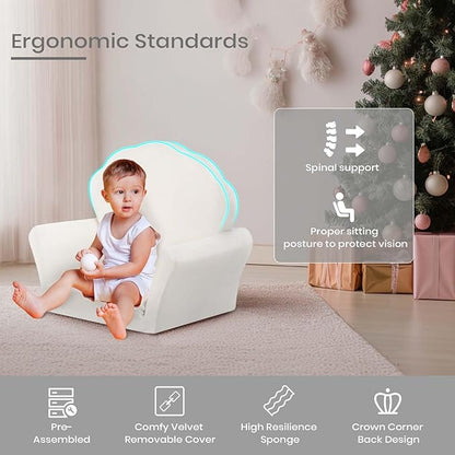 COSYLAND Kids Sofa for Toddler, 2-in-1 Folding and Expandable Soft Chair Bed Toddlers,Convertible Sofa to Lounger Sleeper Chair Bed for Girls and Boys,Wool White