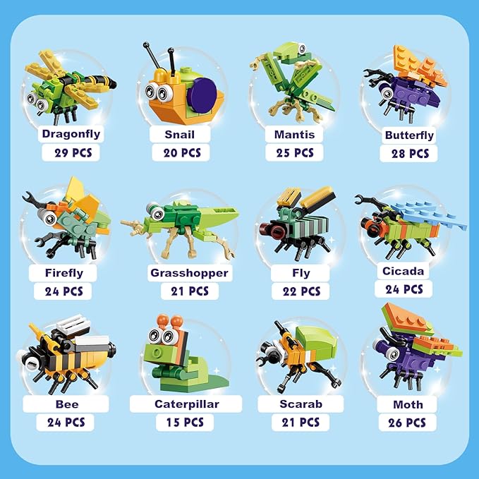 Party Favors for Kids - 12 Pack Animals Building Blocks for Goodie Bags Stocking Stuffers Classroom Prizes Birthday Gifts Toy Building Sets for Kids 6-12yrs